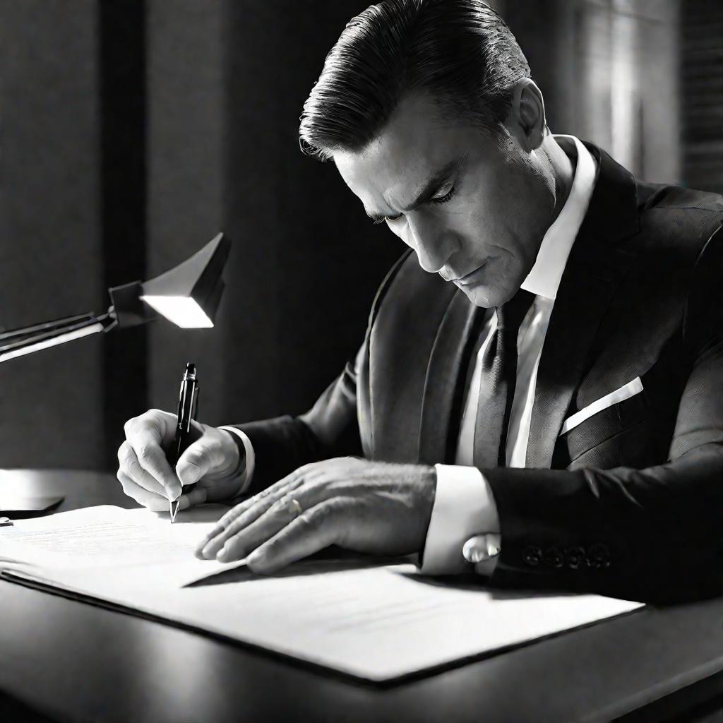 Бизнесмен подписывает контракт