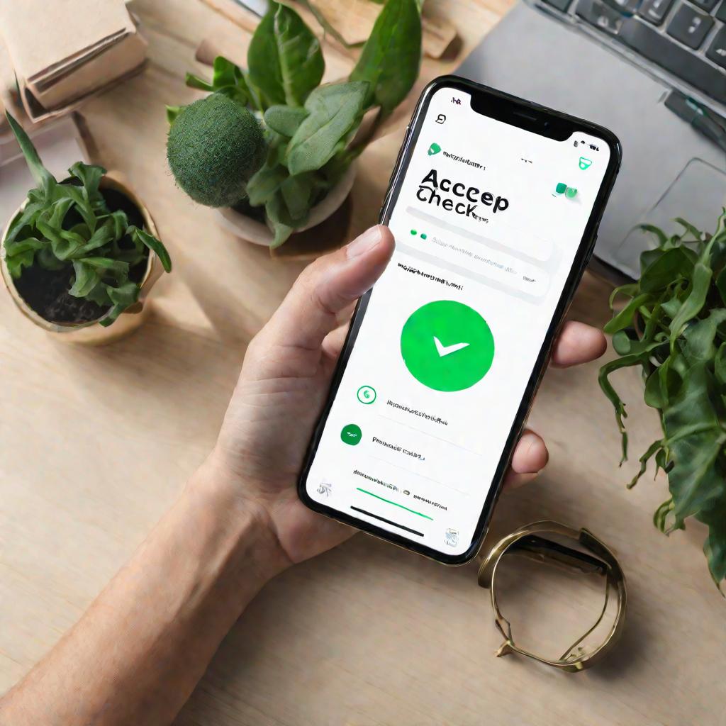 Палец нажимает кнопку Accept на экране смартфона