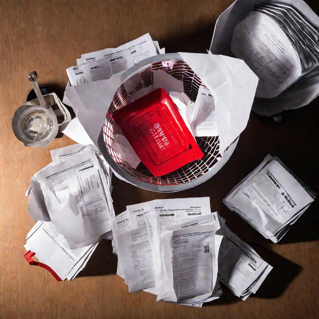 Отбракованные документы в корзине сверху