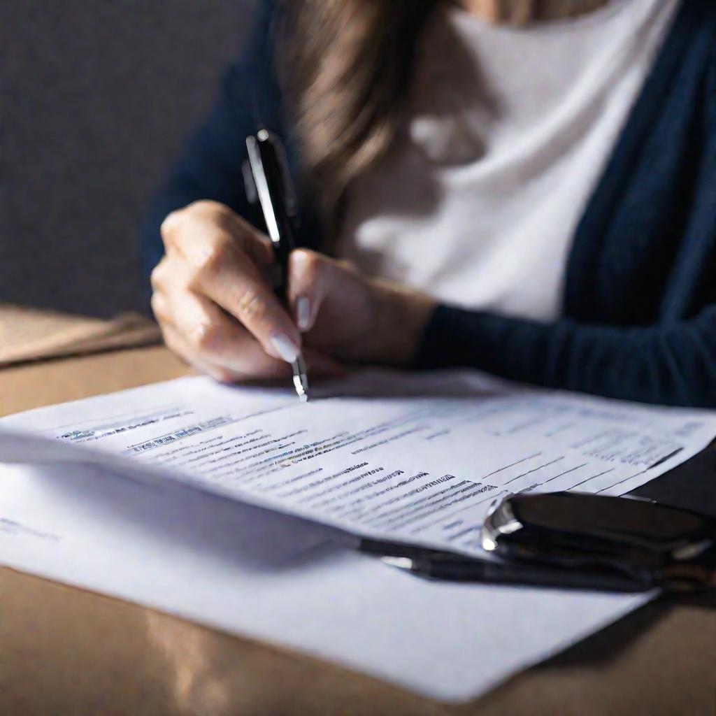 Женские руки заполняют налоговую форму