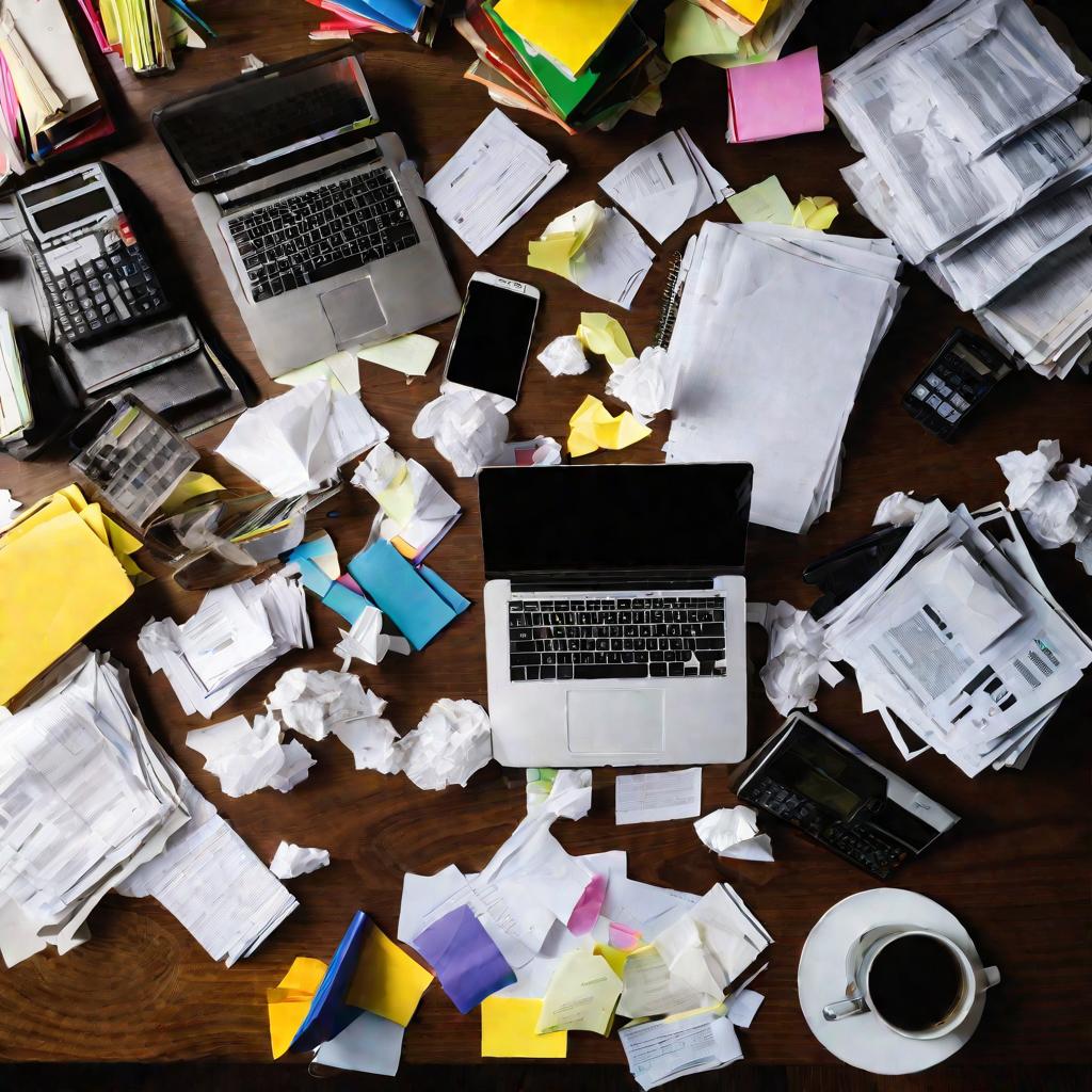 Заваленный бумагами рабочий стол