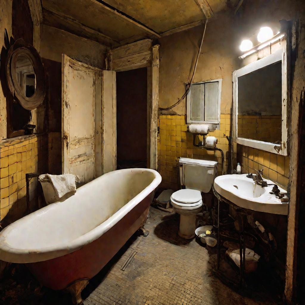 Ванная комната с отключенной горячей водой.