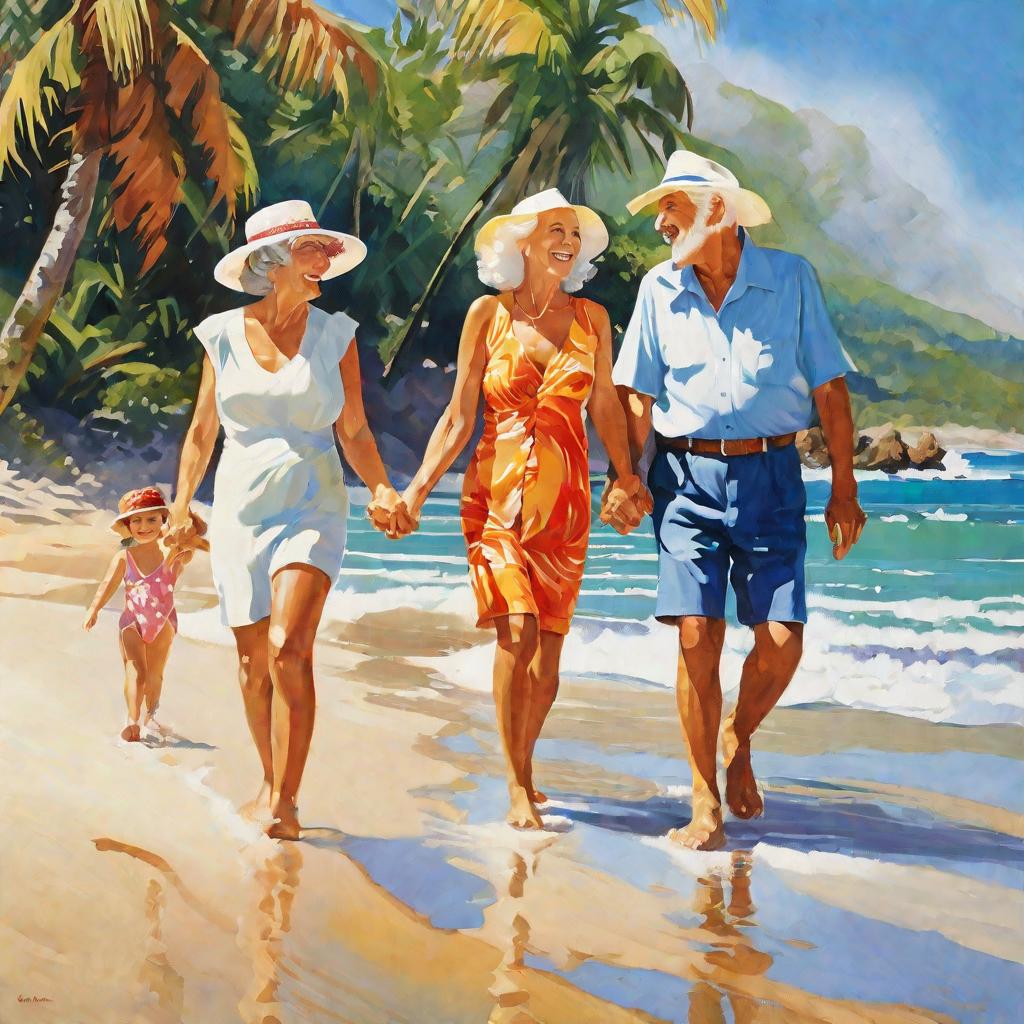 пожилые люди на пляже