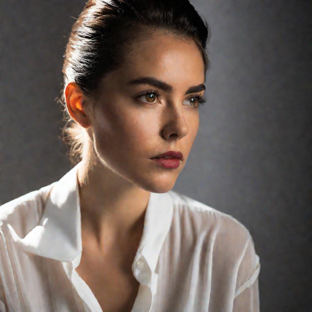 Портрет молодой женщины в белой блузке