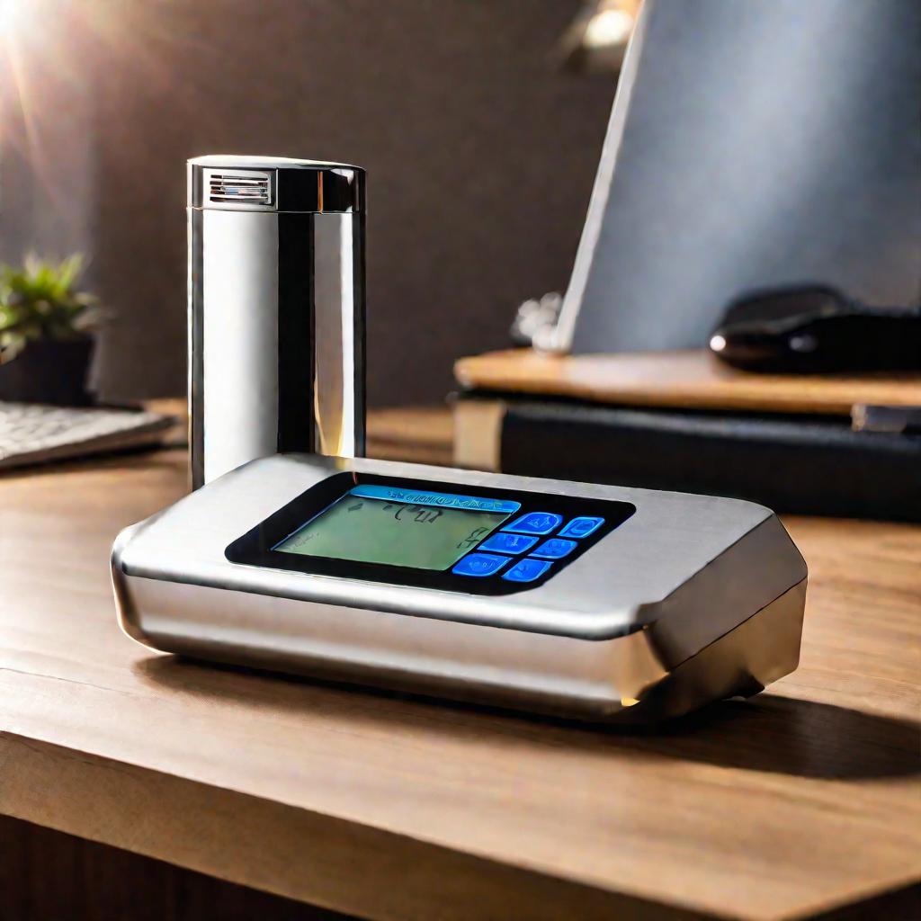 Алкотестер на столе, готовый к использованию.