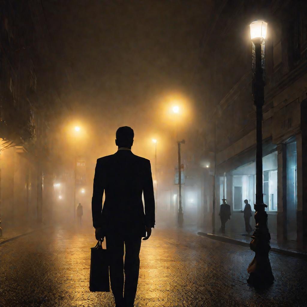 Силуэт бизнесмена на ночной улице