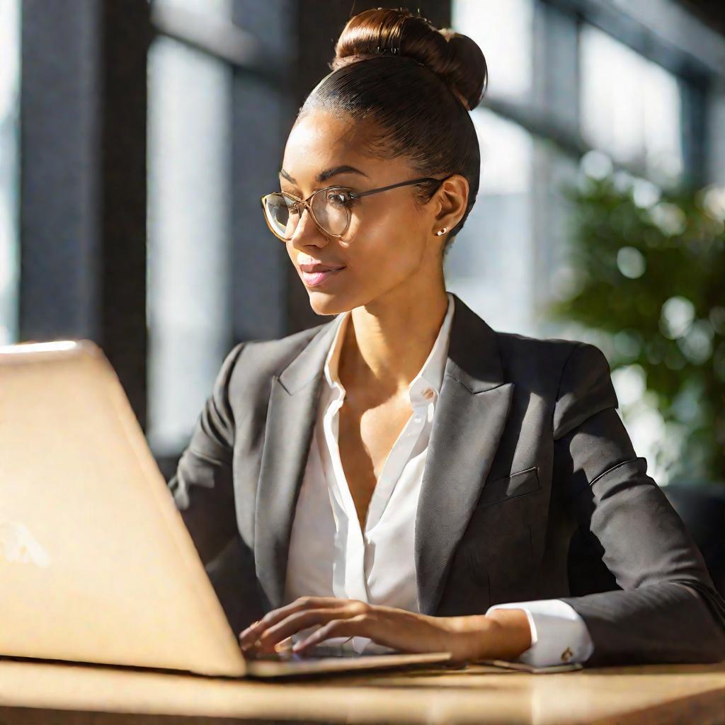 Девушка работает за ноутбуком