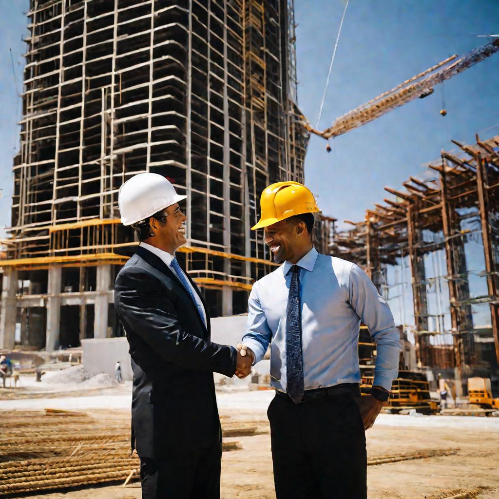 рукопожатие на фоне стройки