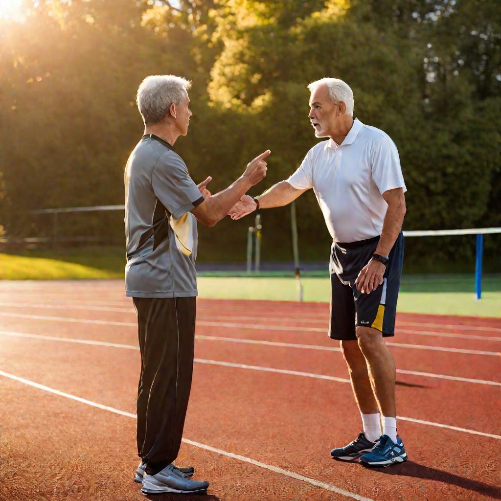 Тренер дает советы подростку на беговой дорожке