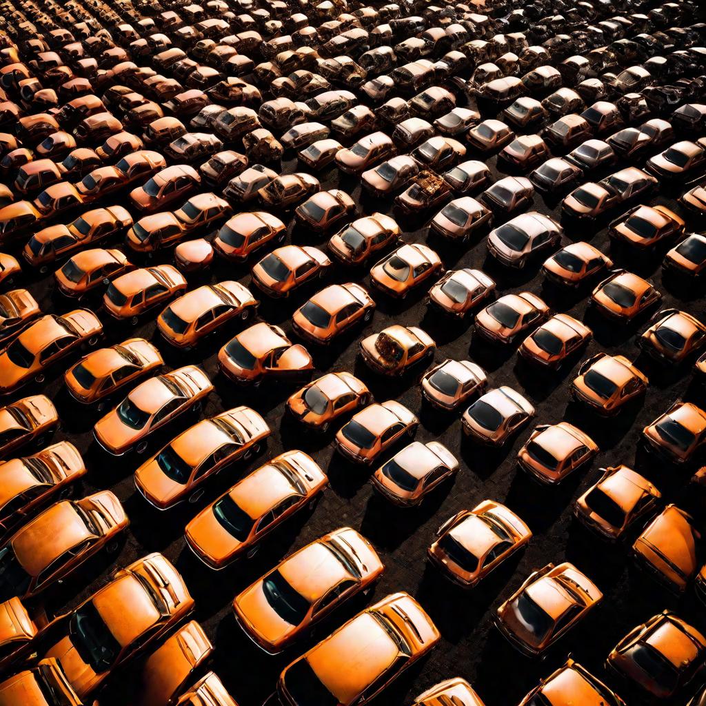 Аэросъемка сверху на большой автомобильный металлолом