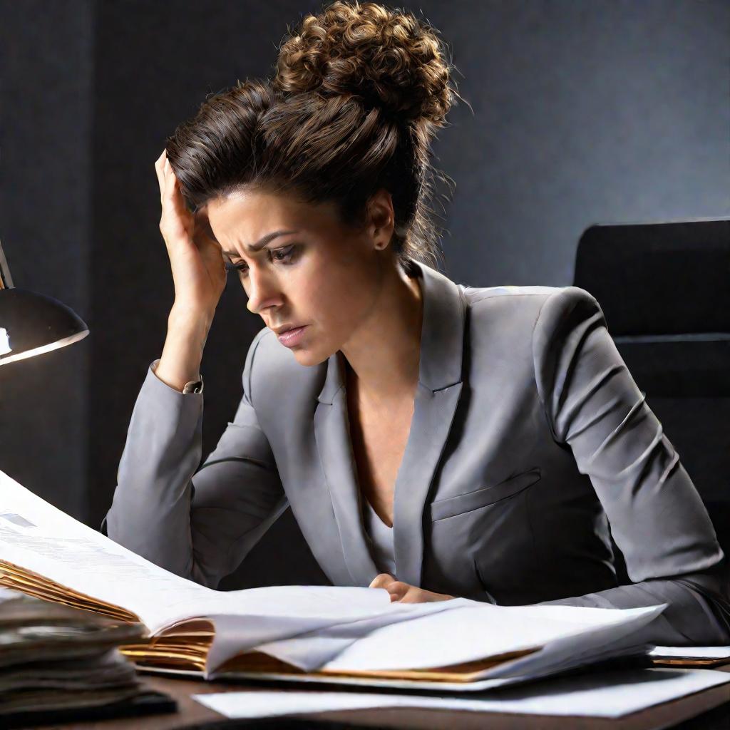 Женщина сидит за столом с бумагами