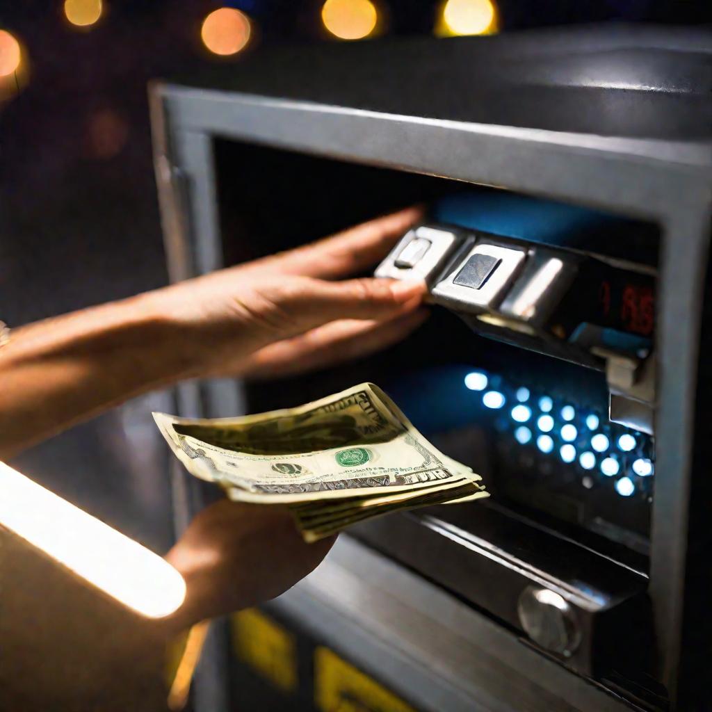 Рука крадет деньги из открытого сейфа