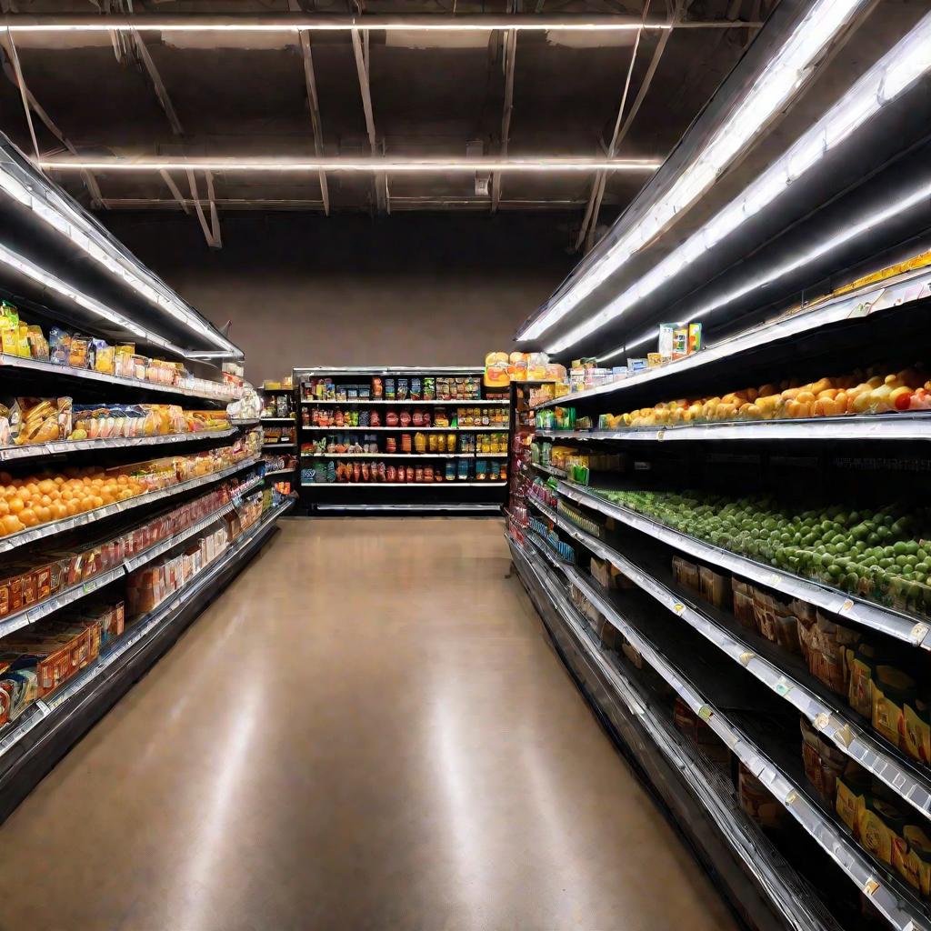 Пустые полки в ночном магазине