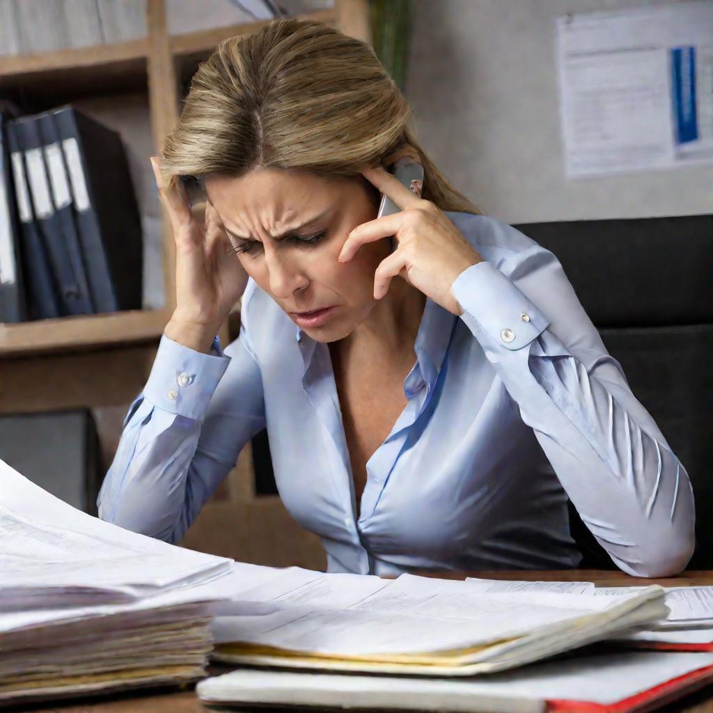 Портрет раздраженной бизнес-леди, пытающейся разобраться в сложных расчетах утилизационного сбора при ввозе грузовиков.