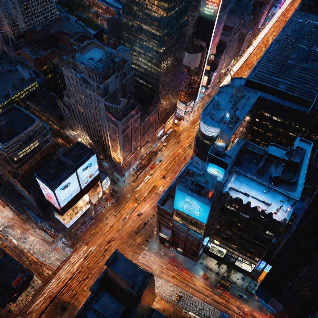 вид сверху на ночной город