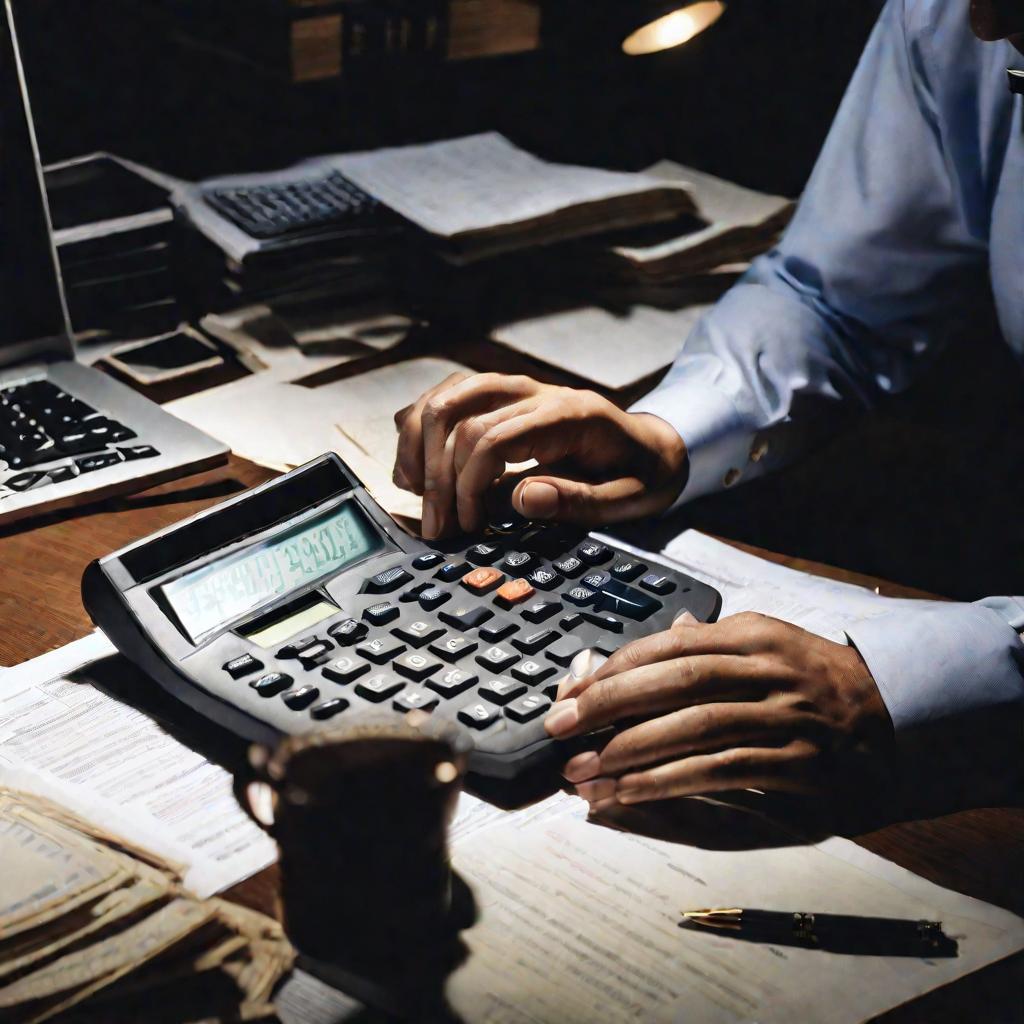 Руки бухгалтера на калькуляторе