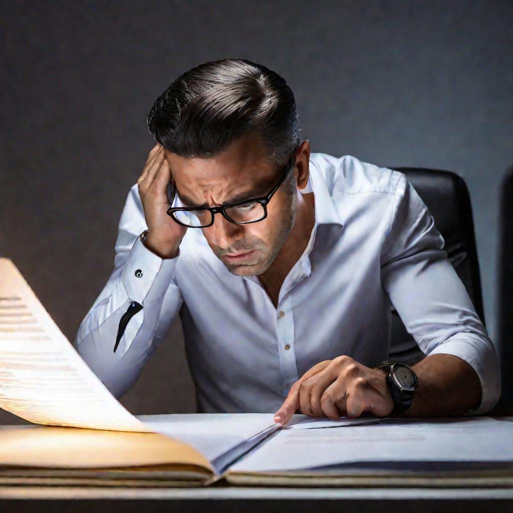 Бухгалтер читает уведомление о штрафах