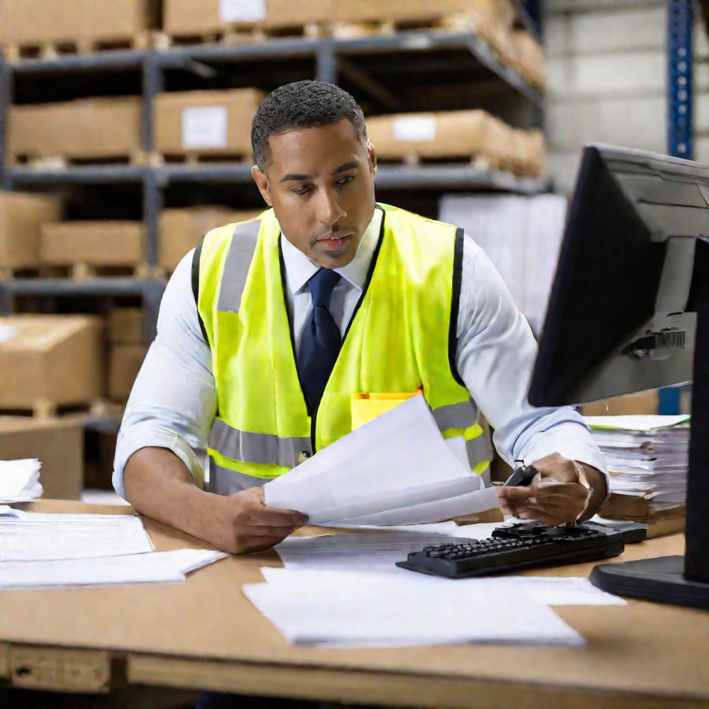 Складский работник за компьютером