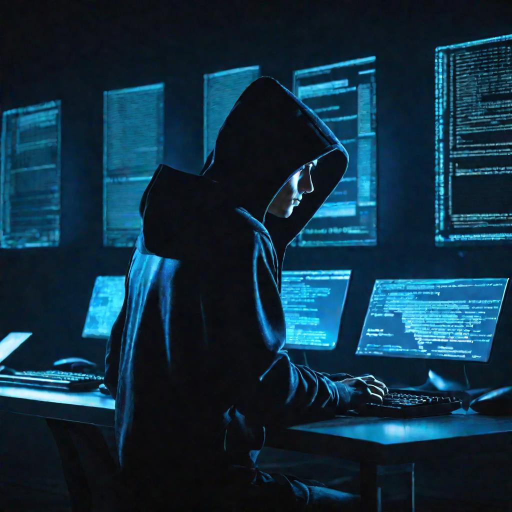 Хакер взламывает киберзащиту