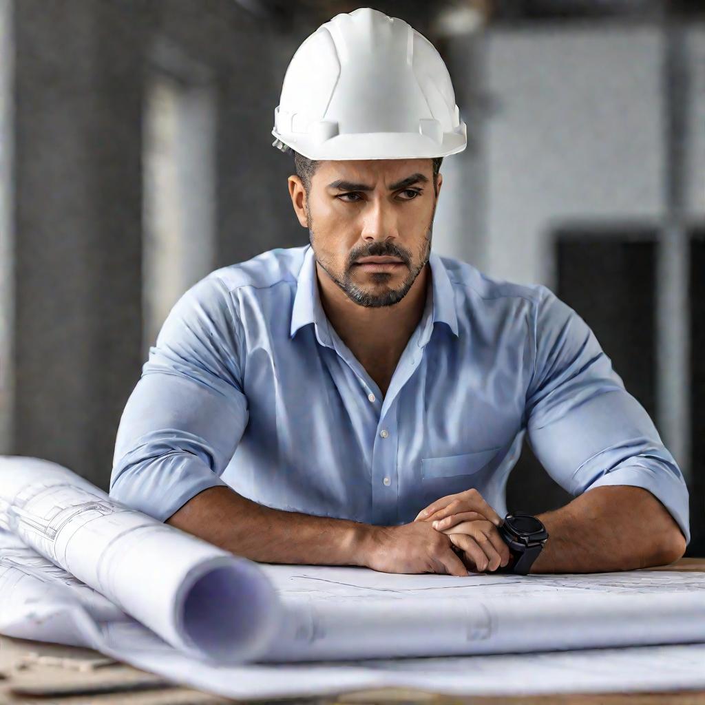 Строитель изучает чертежи