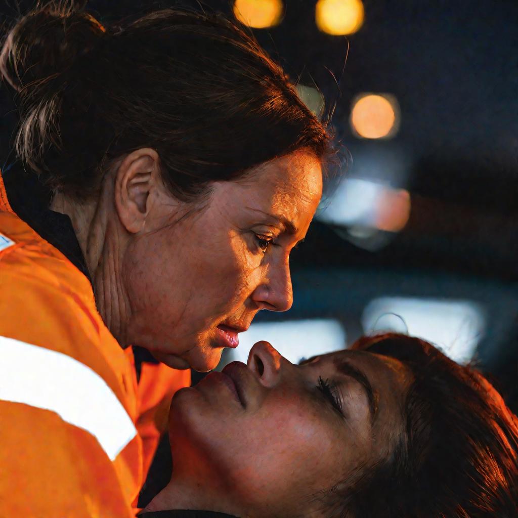 Парамедик оказывает помощь пострадавшей в ДТП