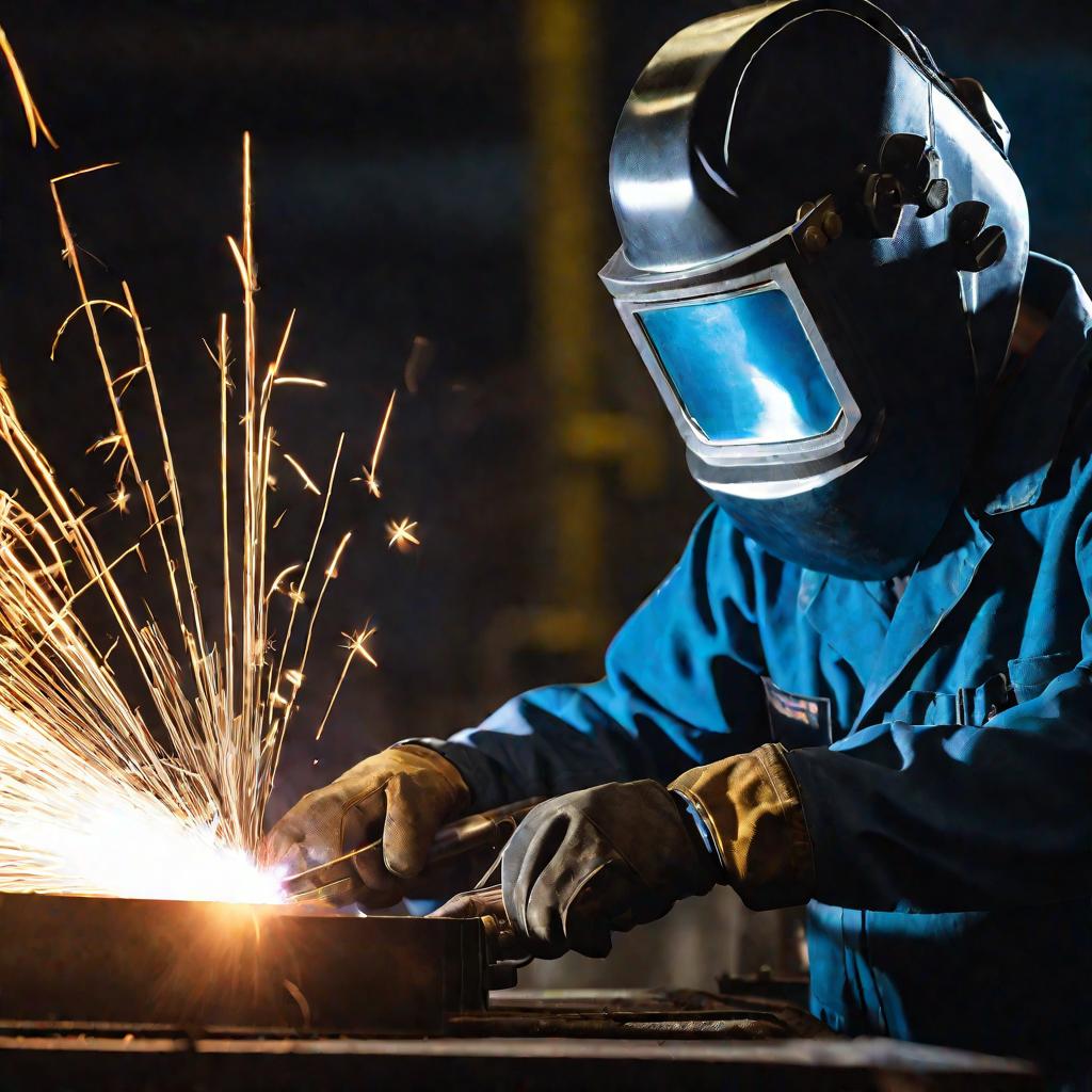 Сварщица в защитной маске