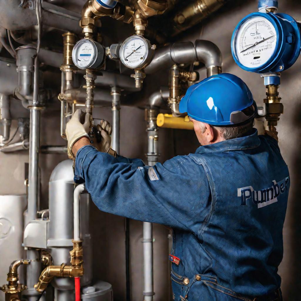 Сантехник устанавливает счетчик воды