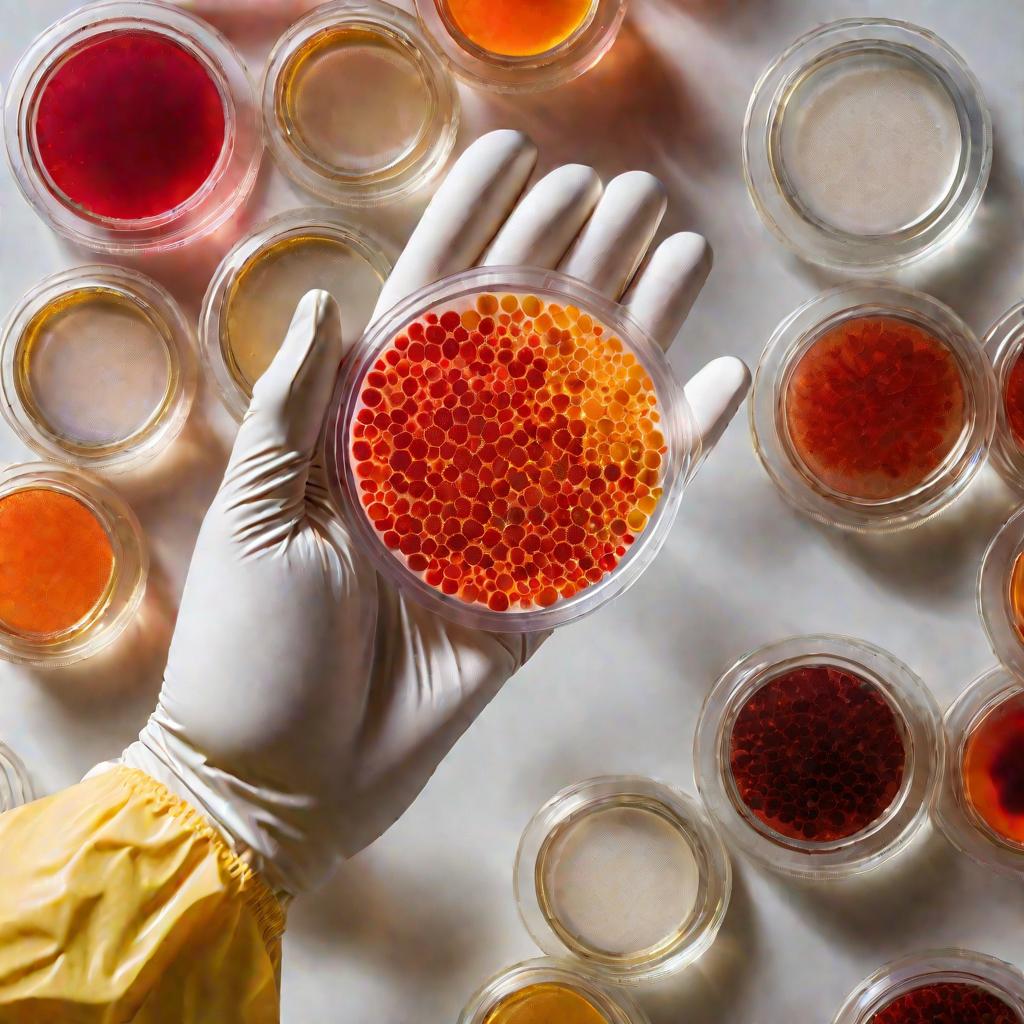 Чашка Петри с бактериями под микроскопом