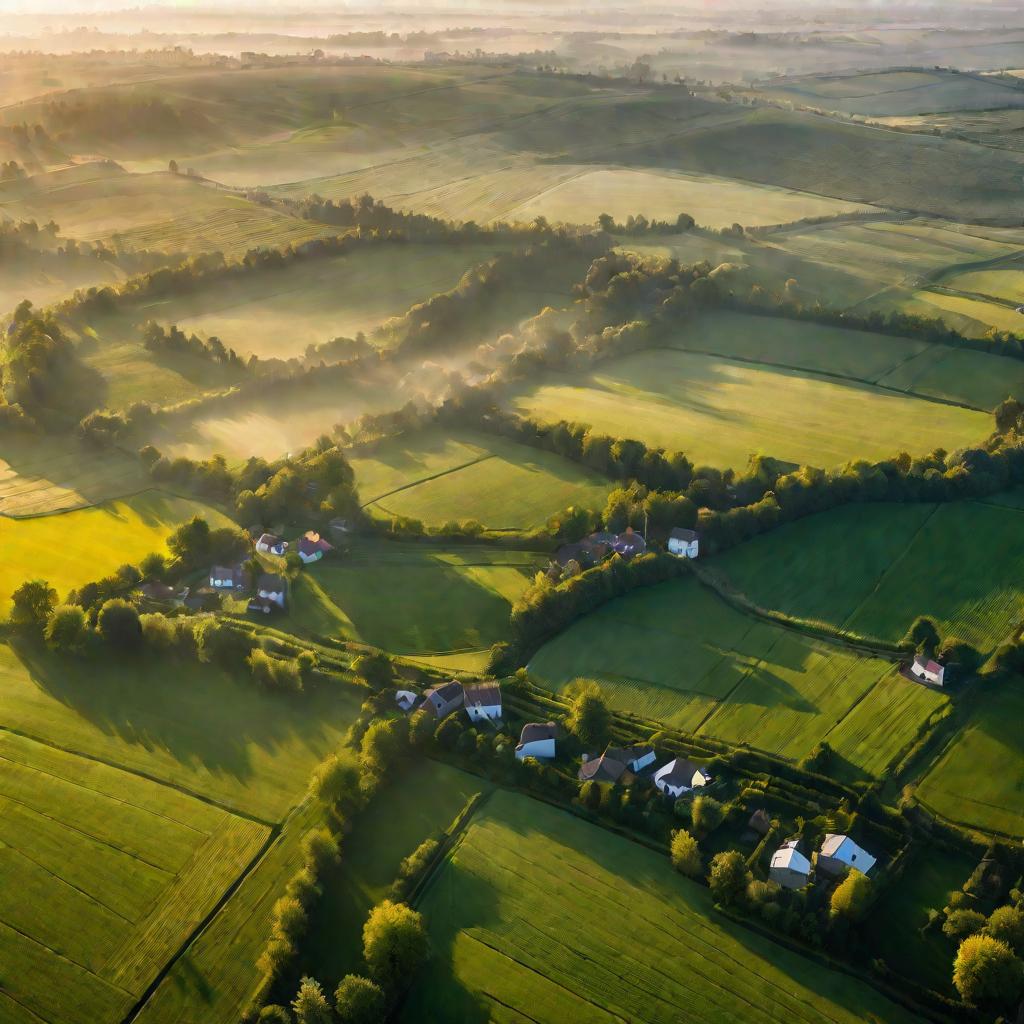 Сельская местность из птичьего полета с границами кадастровых кварталов