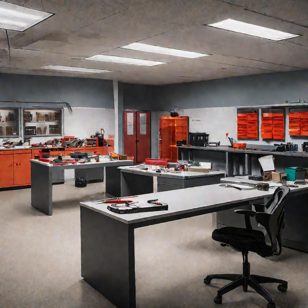 Комната улик в полицейском участке с орудиями преступлений