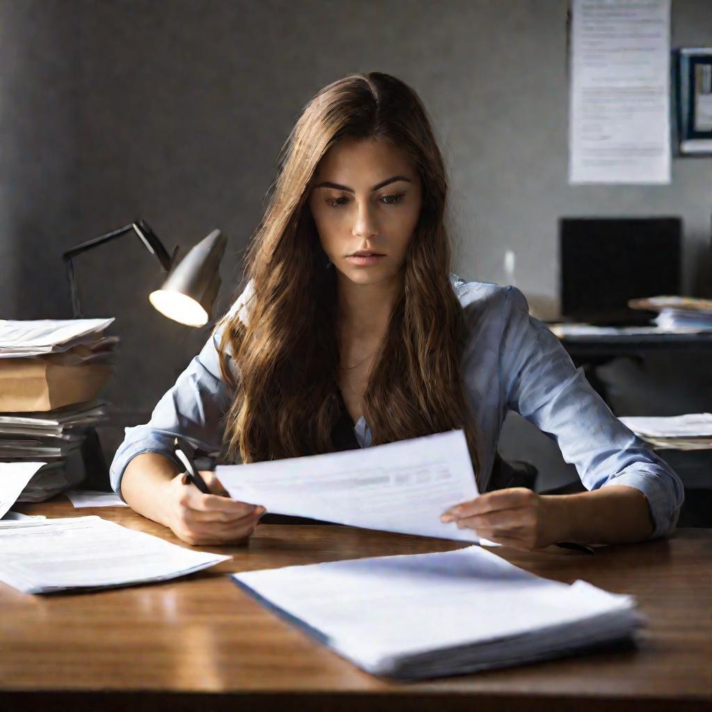 Портрет молодой женщины, заполняющей анкету АДВ-2 в офисе