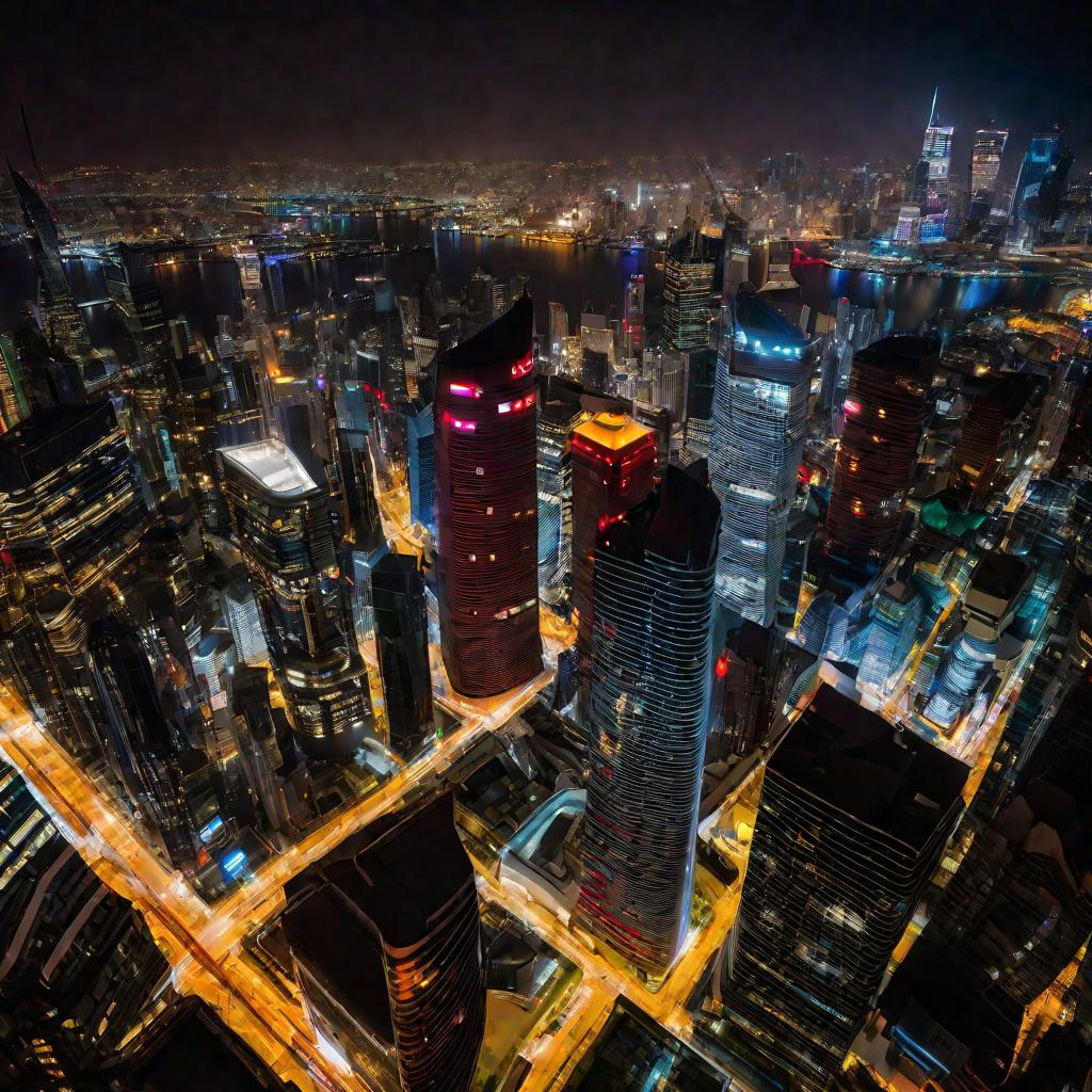 ночной город с небоскребами