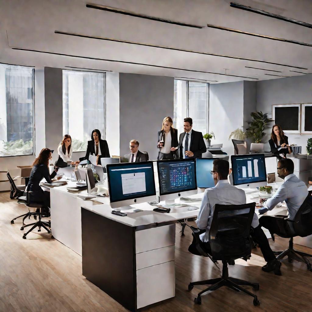 Команда бухгалтеров в общем офисном пространстве