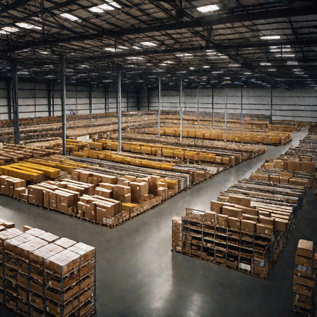 Складское помещение с полками и запасами материалов