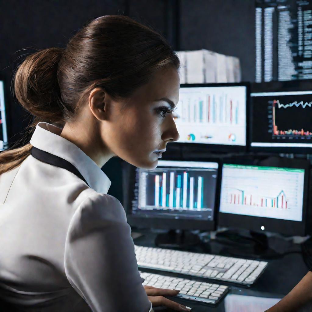 Портрет деловой женщины за работой над финансовыми документами.