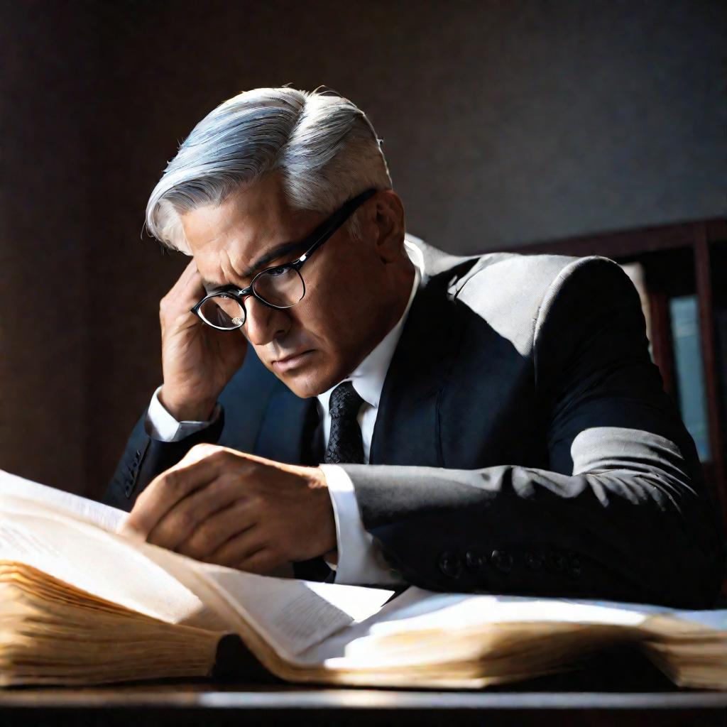 Портрет адвоката, читающего документы