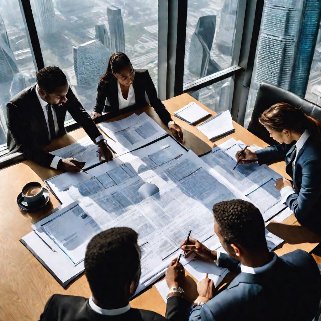 Комиссия изучает документы за столом