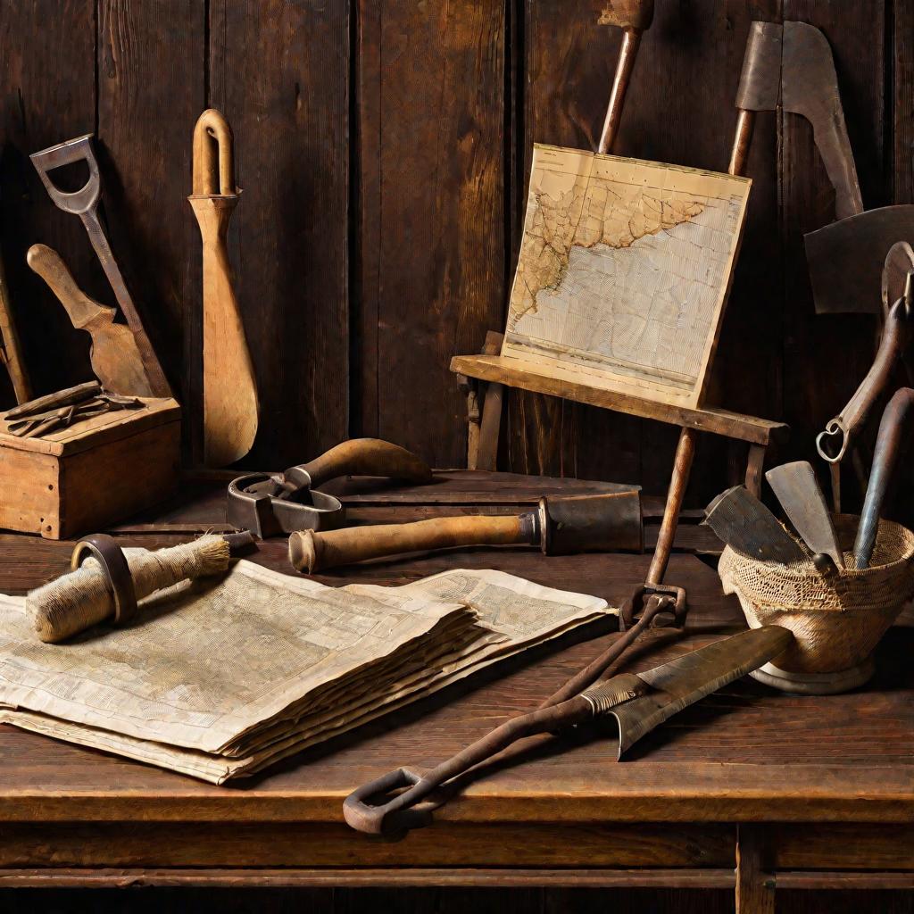Стол с инструментами и картой фермы