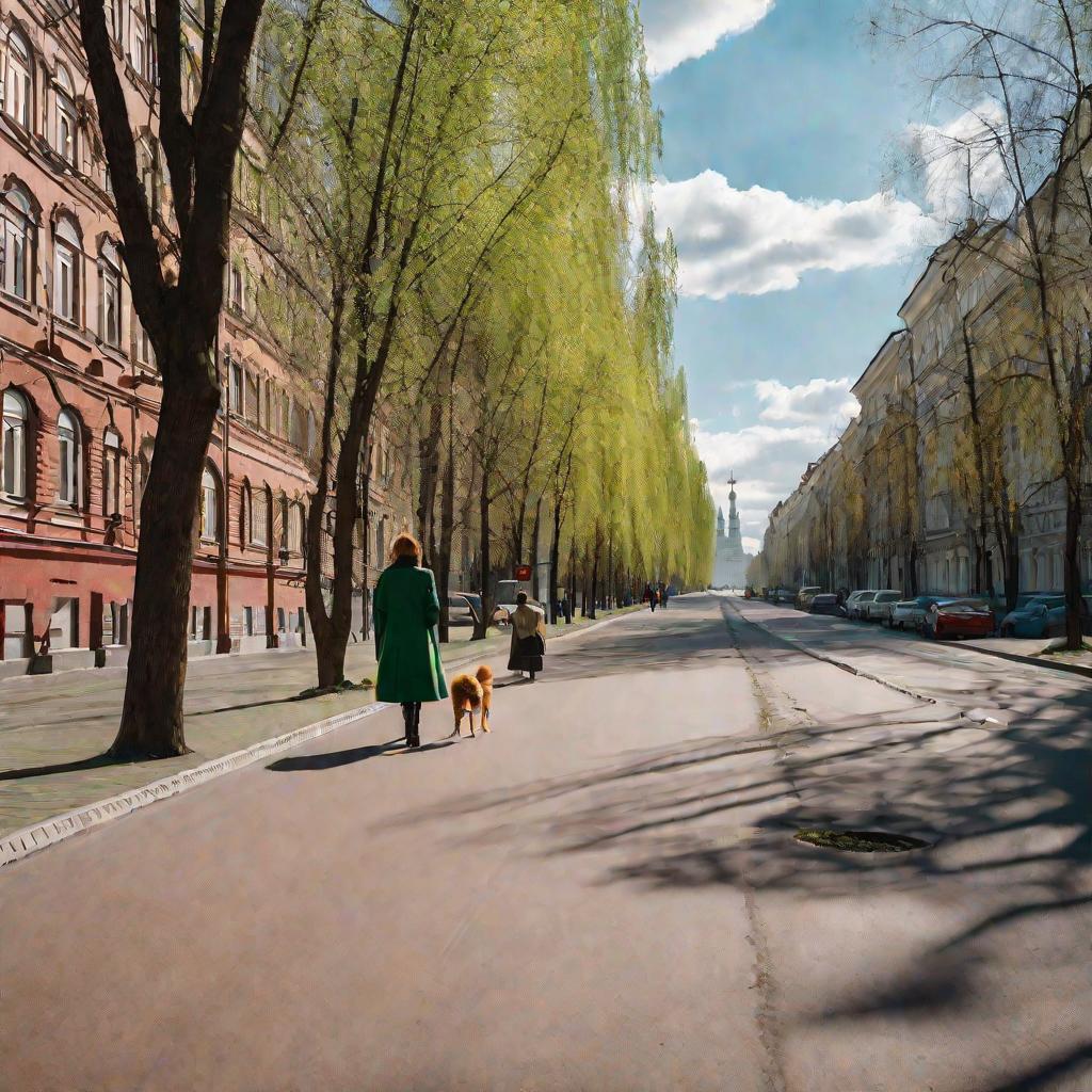Улица Москвы весной с почтовым ящиком