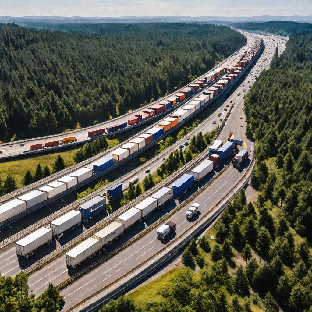 Загруженные грузовики на трассе