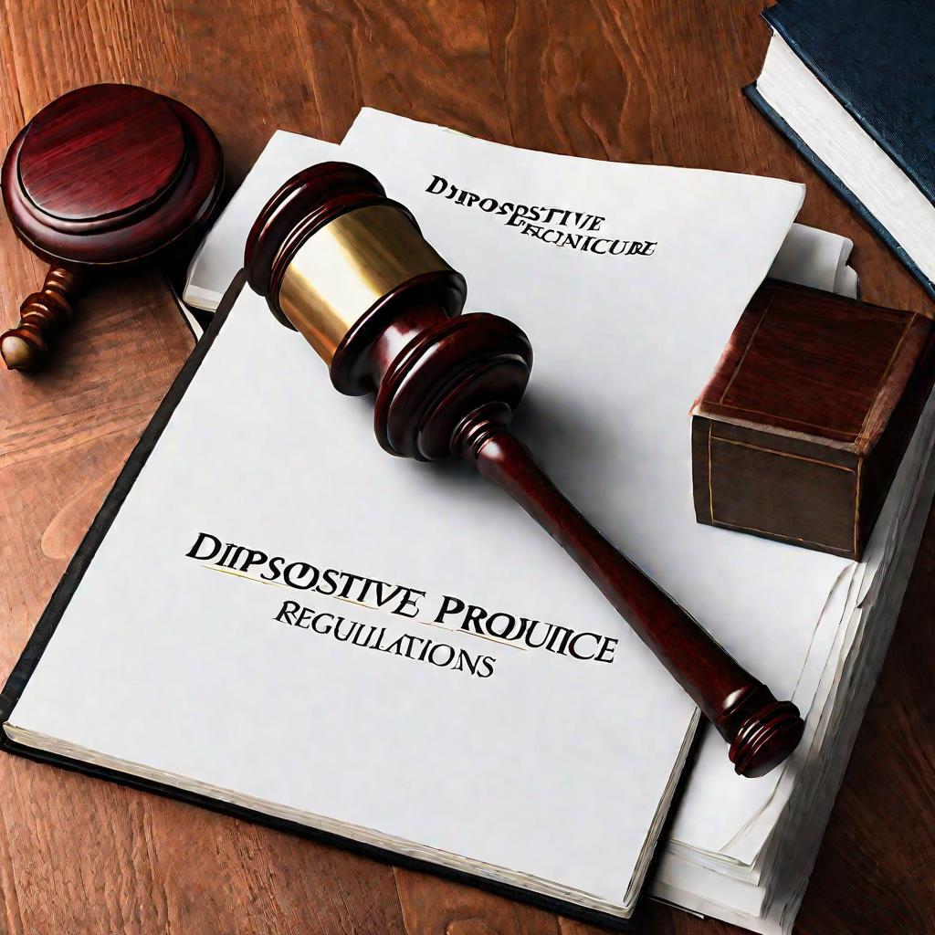 Подробный крупный план открытой книги законов и молотка на деревянном столе с юридическими документами и бумагой с названием «Принцип диспозитивности», обозначающими нормы гражданского процесса