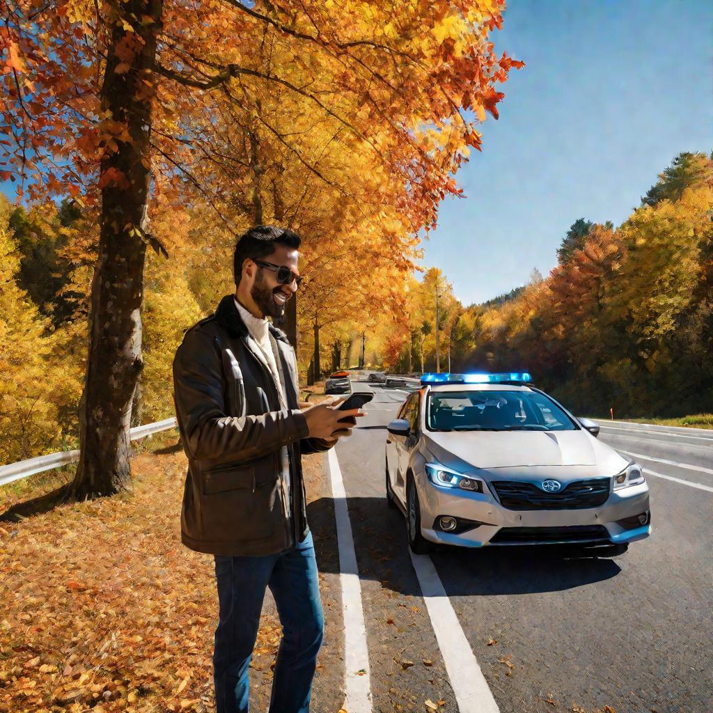 Человек гуляет с картой по шоссе мимо листвы