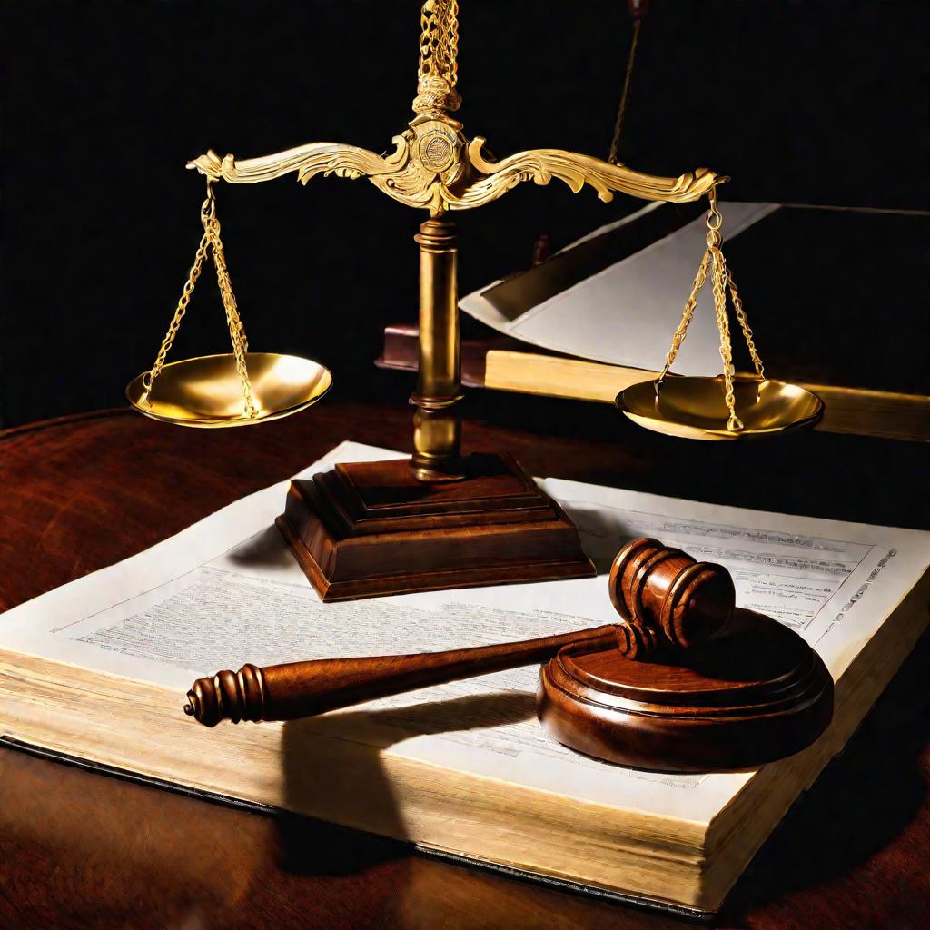 Молоток судьи и юридические бумаги