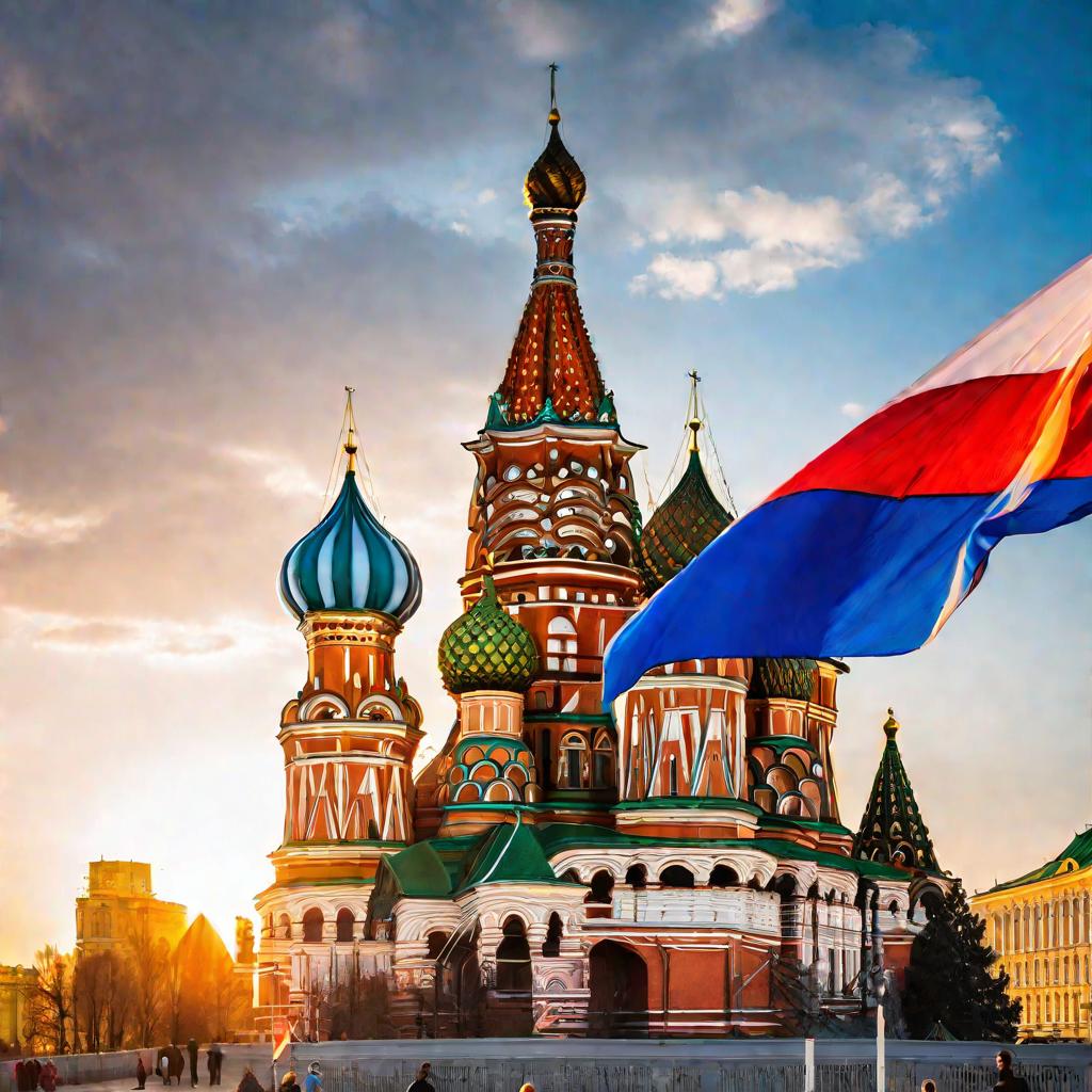 Российский флаг на фоне кремля