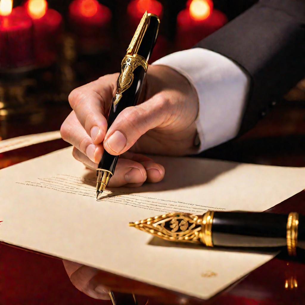 Ручка подписывает документ
