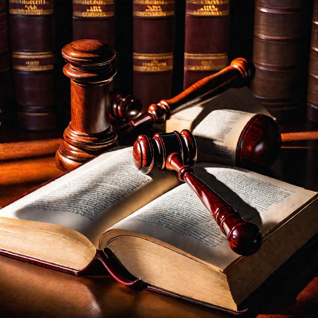 Книга законов и молоток судьи на рабочем столе