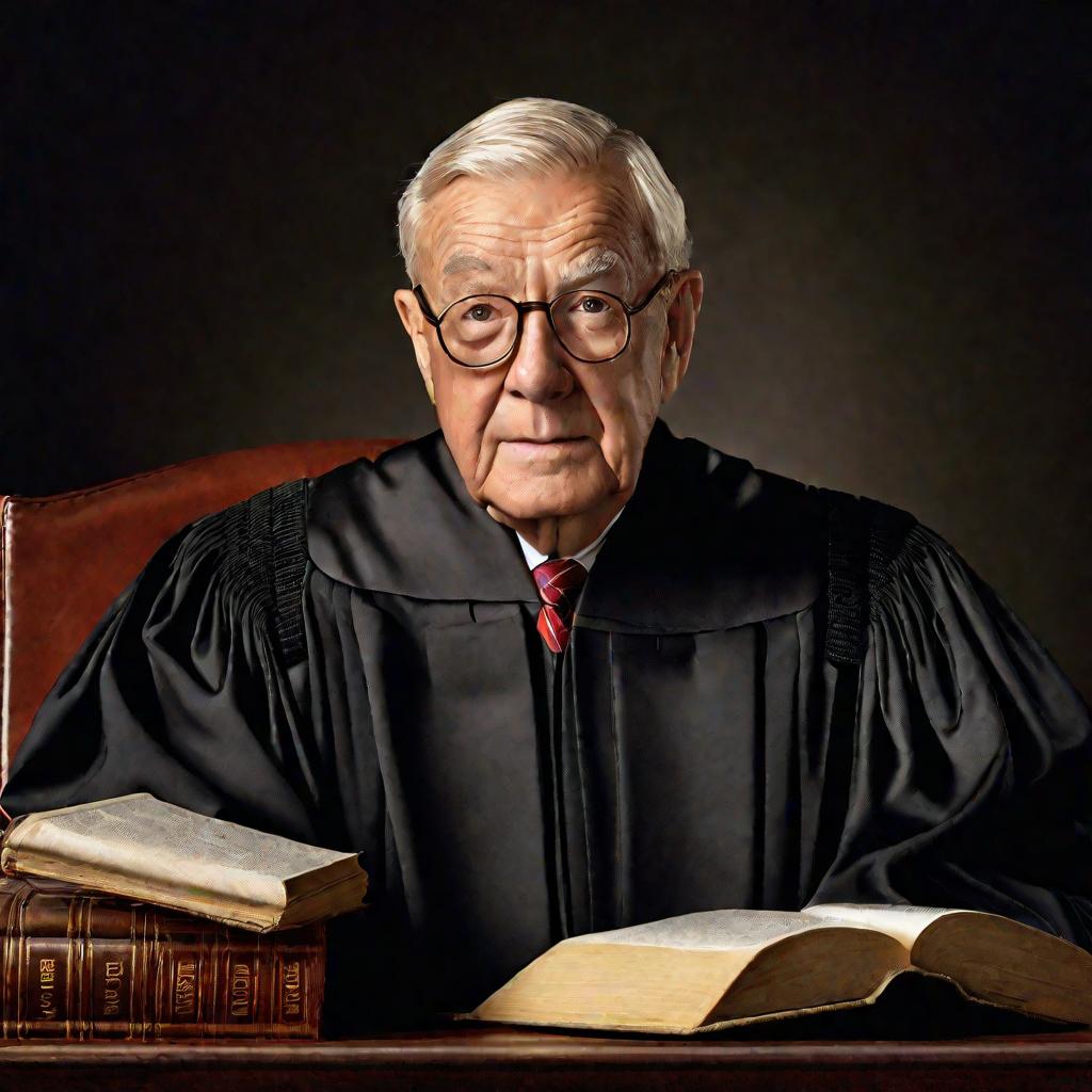 Портрет пожилого судьи Верховного суда в мантии.