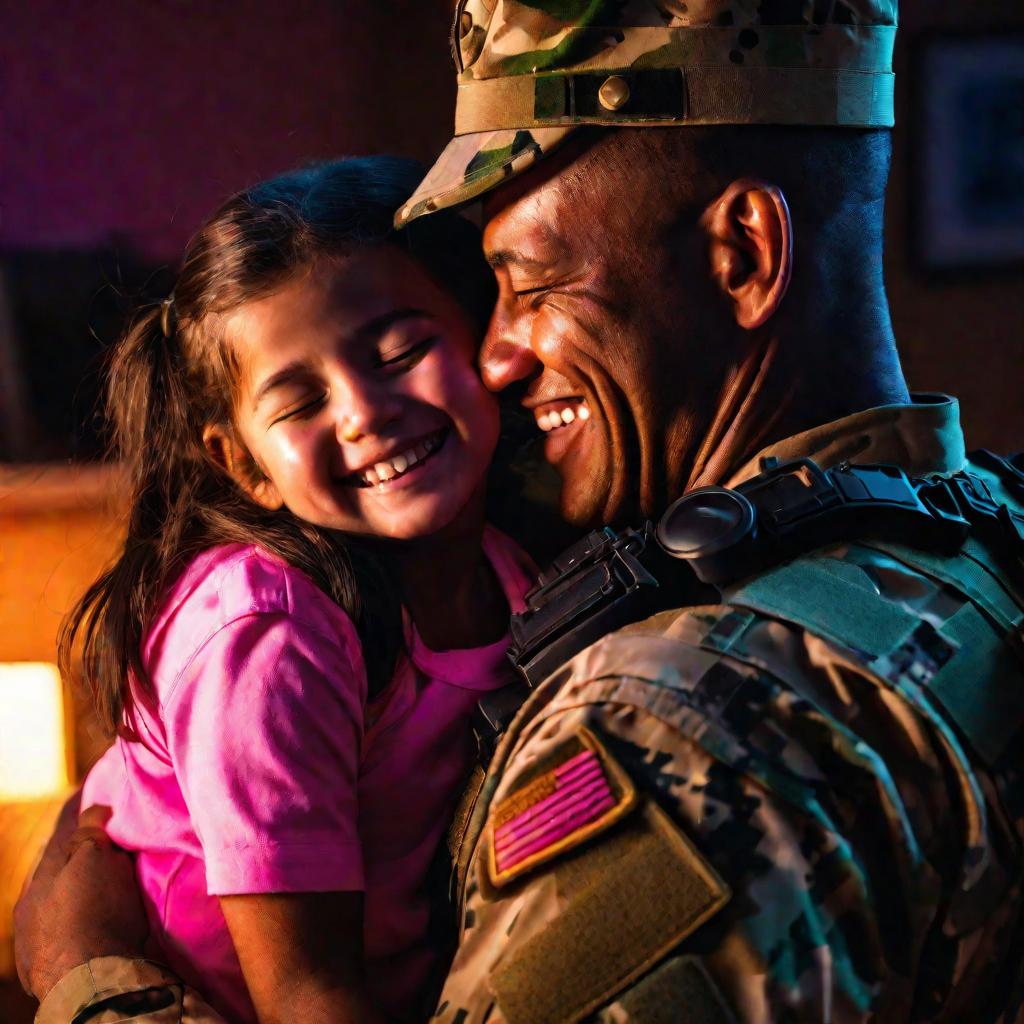 Военнослужащий обнимает дочь после увольнения по семейным обстоятельствам