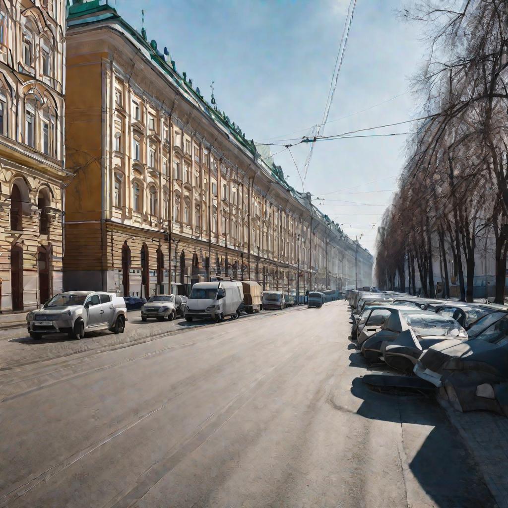 Безлюдная улочка в центре Москвы с припаркованными машинами по дни бесплатных парковок в центре москвы и бесплатная парковка центре москвы выходным