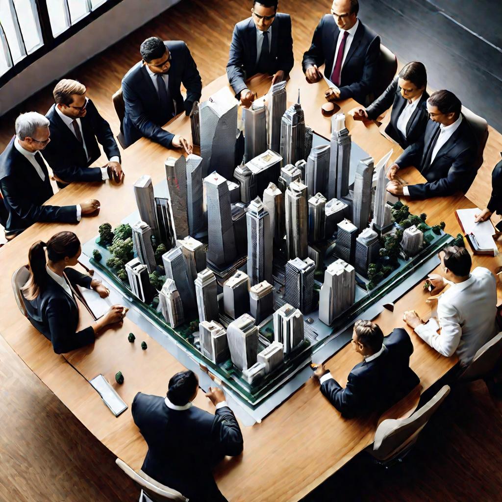 Миниатюрная модель города на столе переговоров